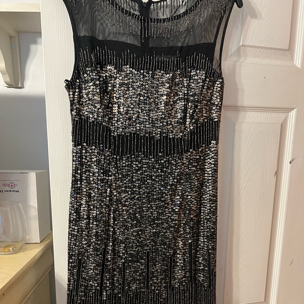 Adrianna Papell size 10 black and silver beaded gown